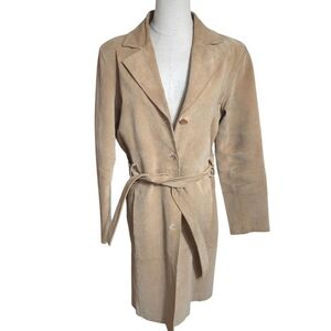 Bagatelle Vintage Camel Tan.Suede Midi Trench Coat